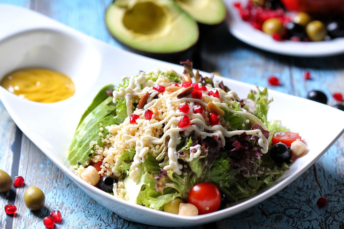 Quinoa salad with vegetables, showing a colorful dish