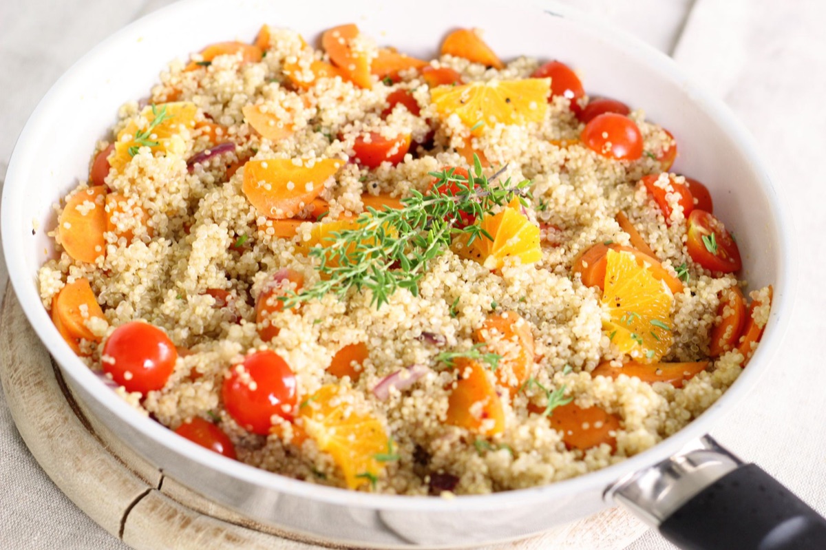 Quinoa with vegetables and olive oil, fresh ingredients, no people or logos