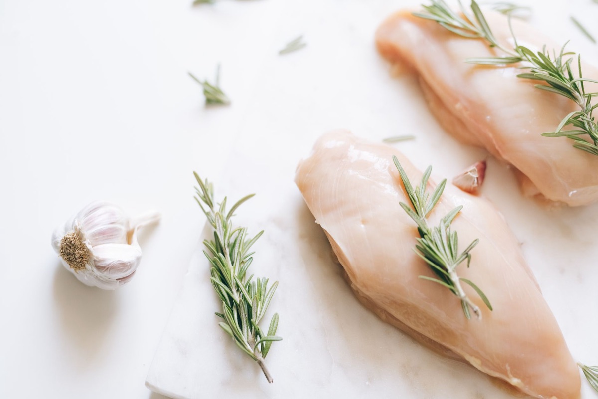 Chicken breast in clear plastic container