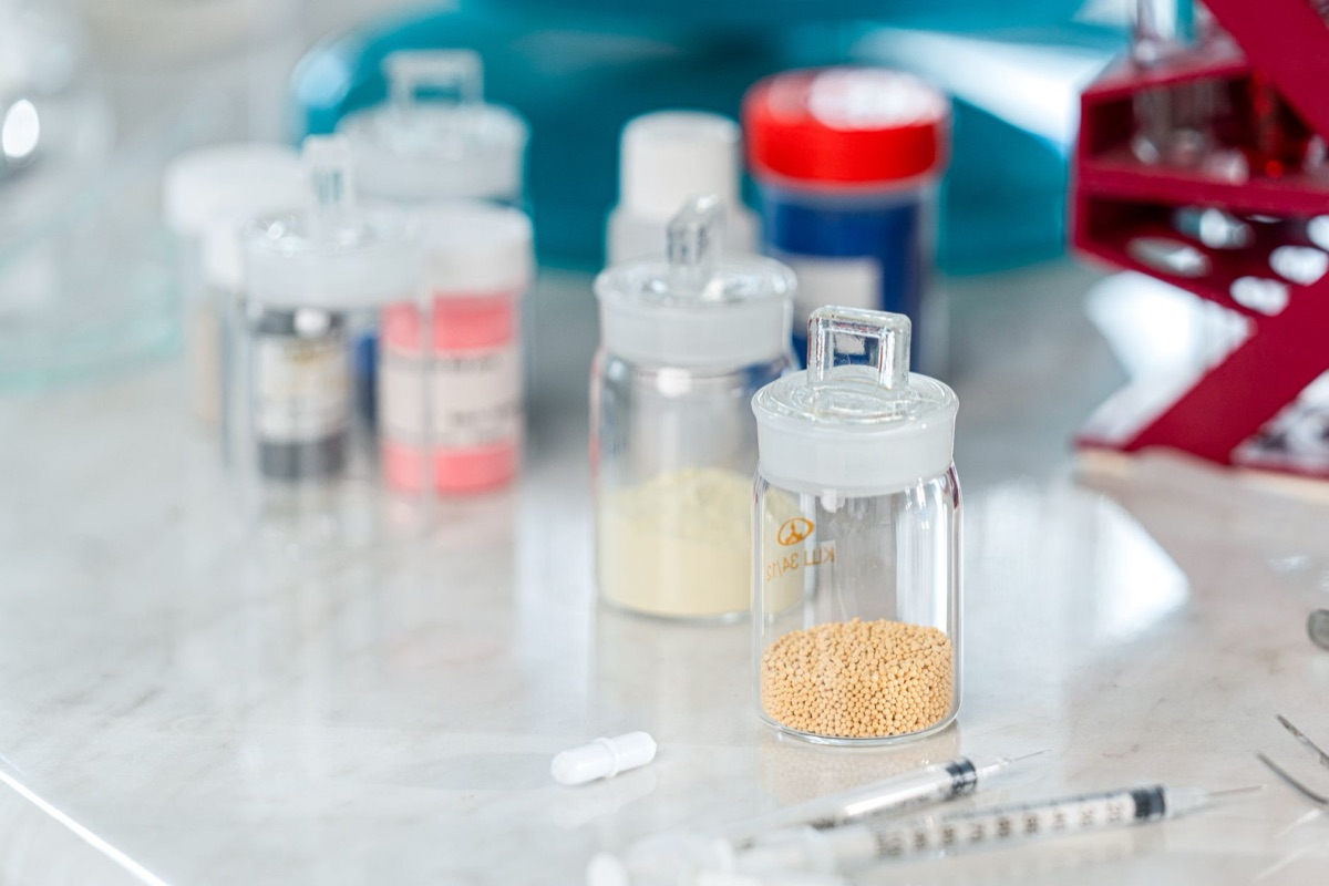 Medical nutrition powder in glass jar